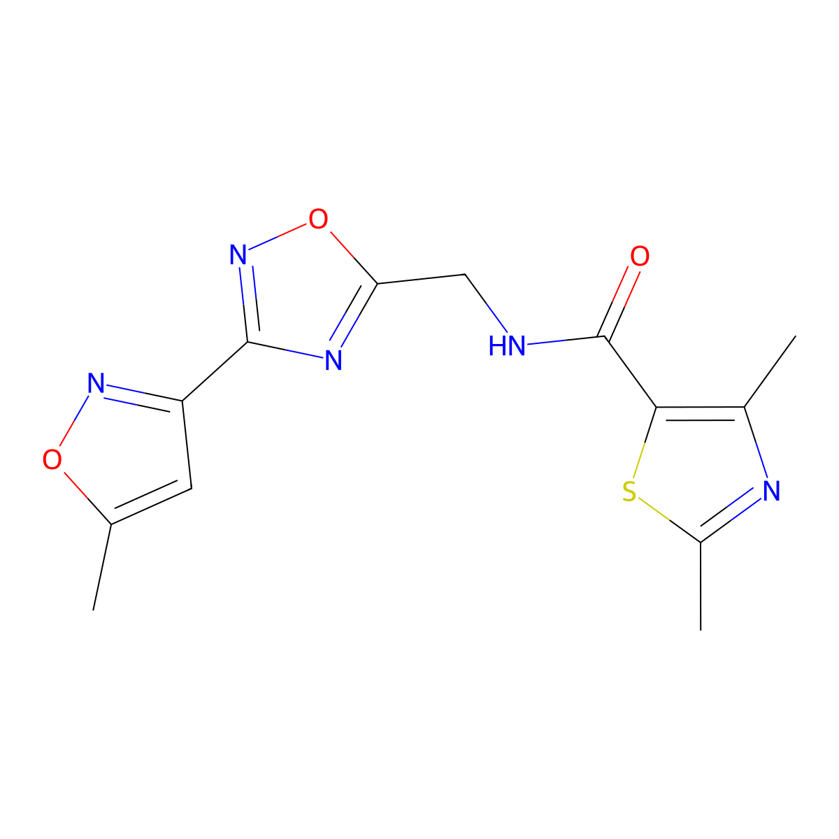 2,4-dimethyl-N-((3-(5-methylisoxazol-3-yl)-1,2,4-oxadiazol-5-yl)methyl)thiazole-5-carboxamide molecular structure, CAS 2034538-35-5