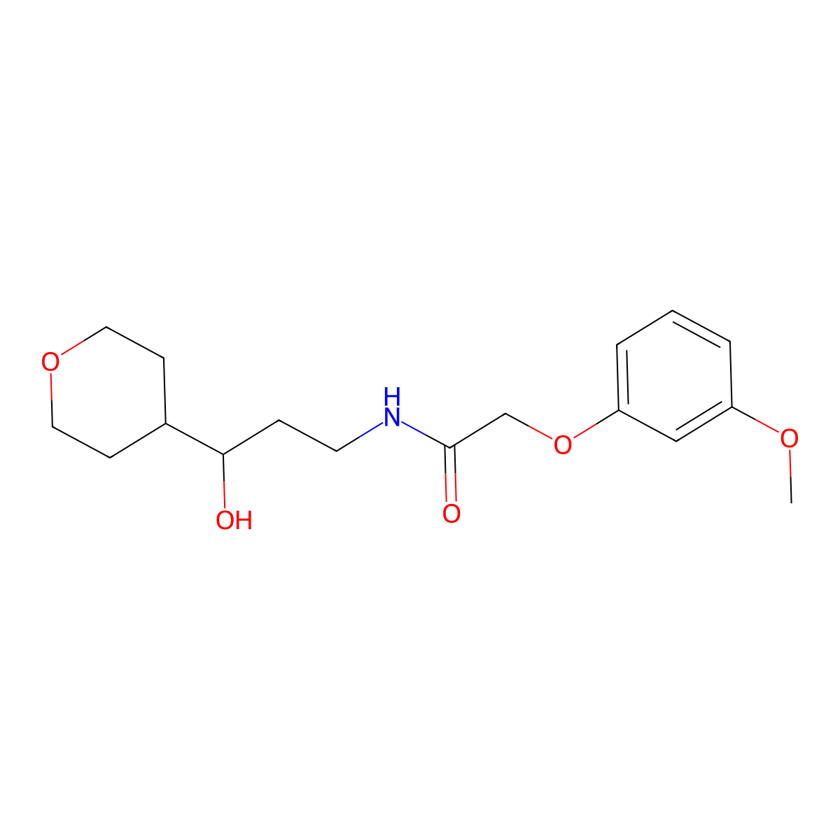 N-(3-hydroxy-3-(tetrahydro-2H-pyran-4-yl)propyl)-2-(3-methoxyphenoxy)acetamide molecular structure, CAS 2034538-38-8