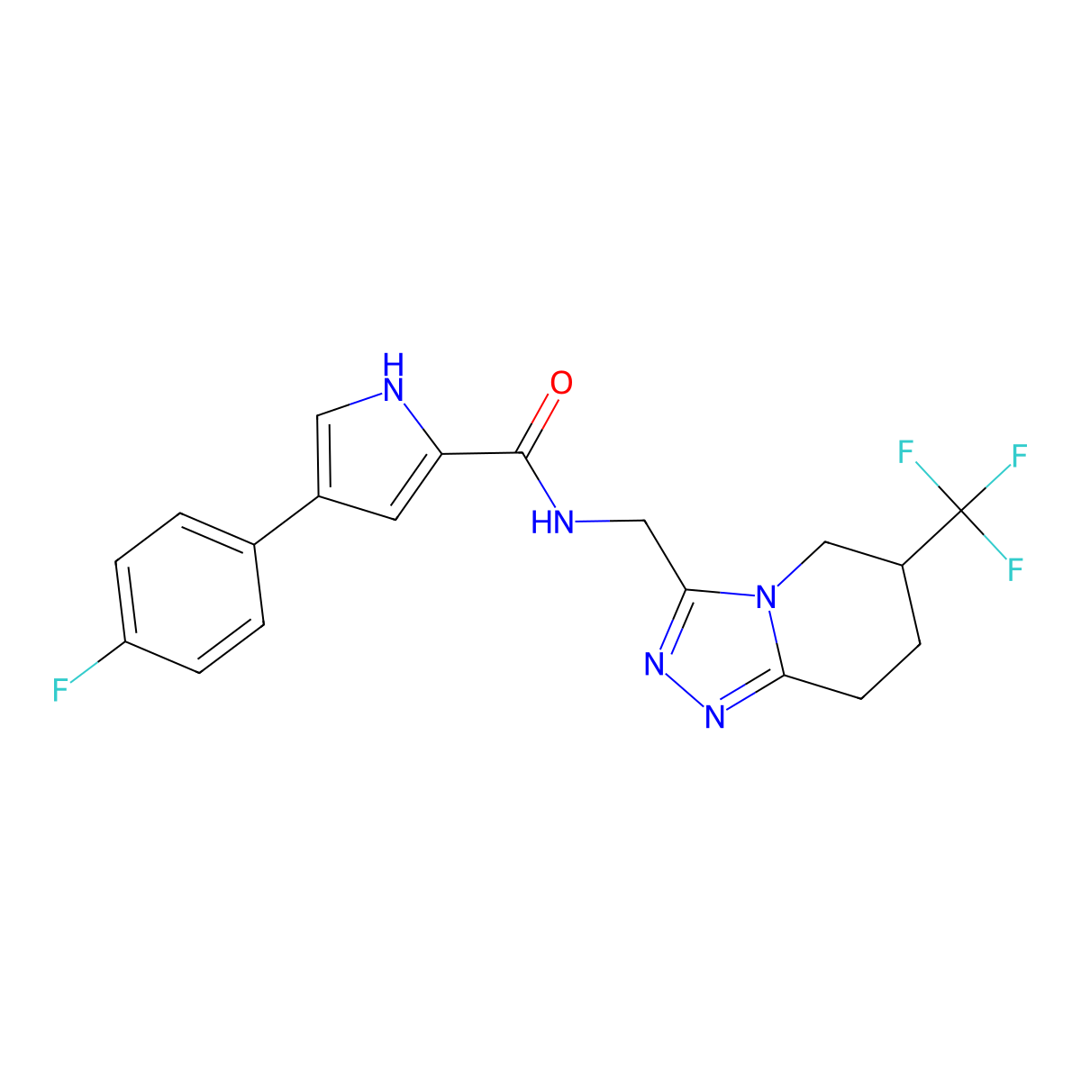 4-(4-fluorophenyl)-N-((6-(trifluoromethyl)-5,6,7,8-tetrahydro-[1,2,4]triazolo[4,3-a]pyridin-3-yl)methyl)-1H-pyrrole-2-carboxamide molecular structure, CAS 2034538-41-3