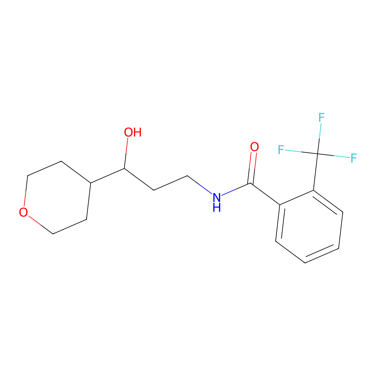 N-[3-hydroxy-3-(oxan-4-yl)propyl]-2-(trifluoromethyl)benzamide molecular structure, CAS 2034538-44-6