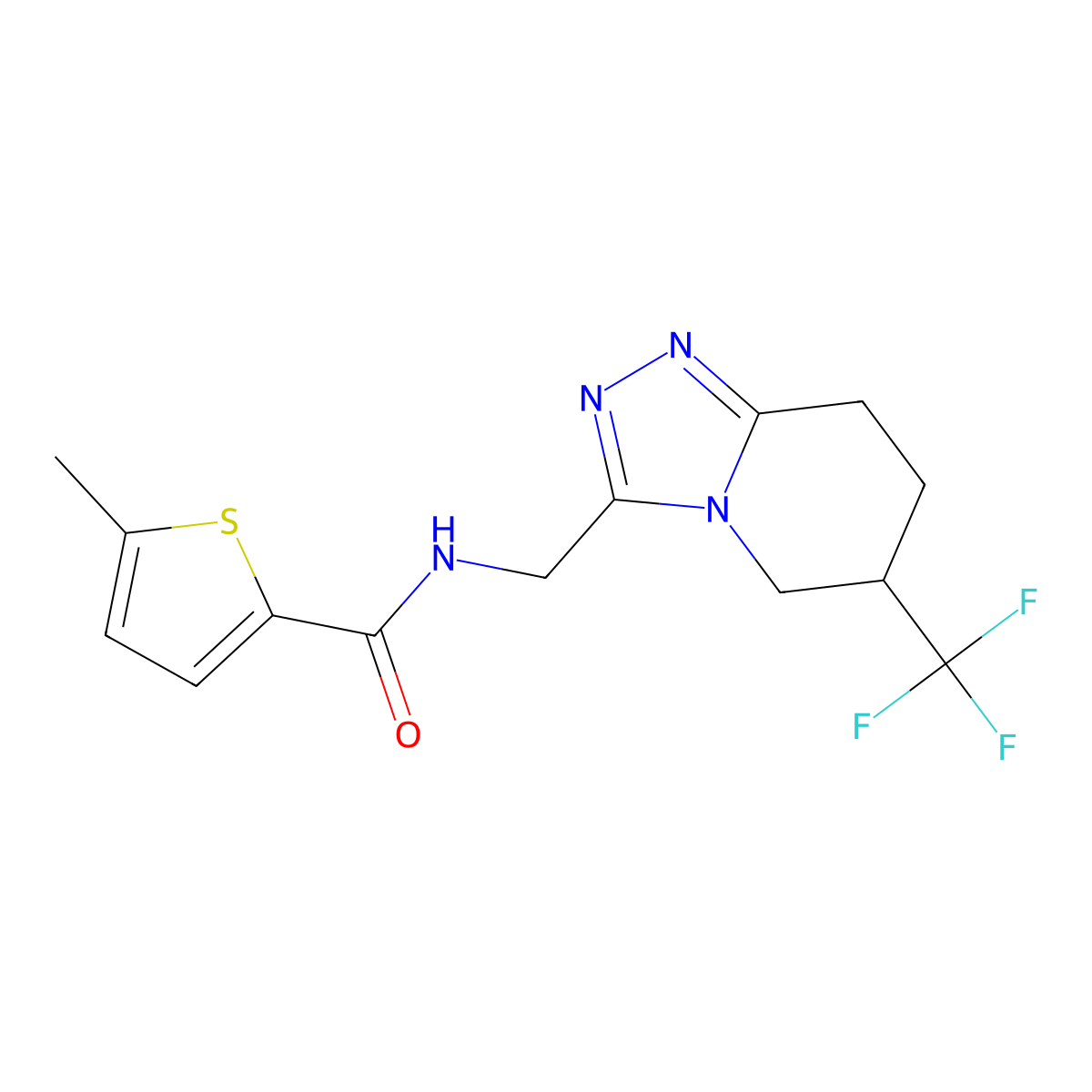 5-methyl-N-((6-(trifluoromethyl)-5,6,7,8-tetrahydro-[1,2,4]triazolo[4,3-a]pyridin-3-yl)methyl)thiophene-2-carboxamide molecular structure, CAS 2034538-50-4