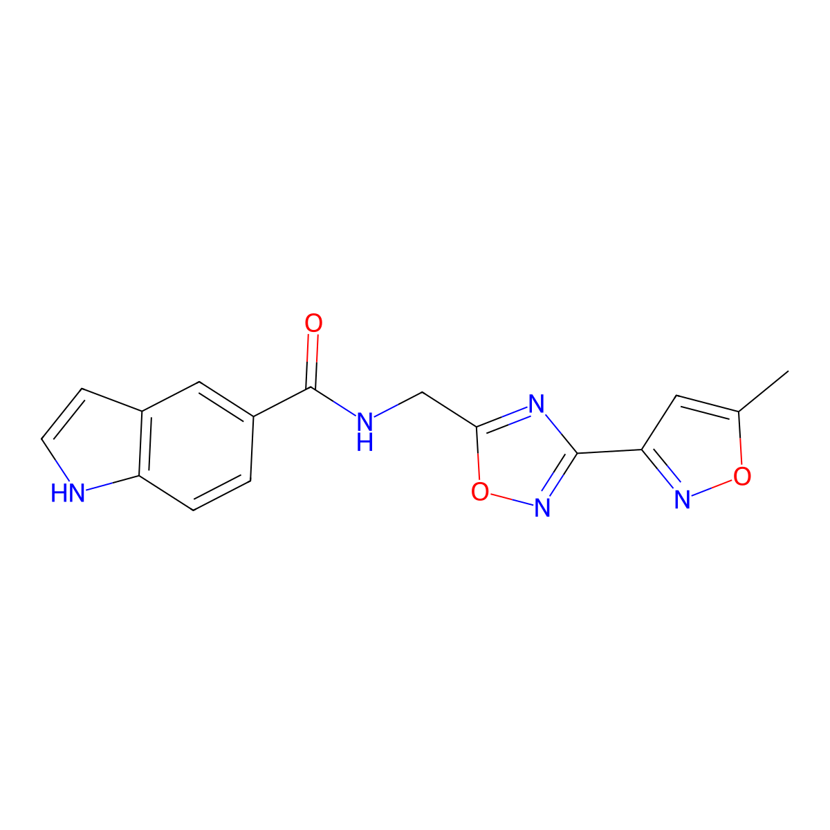 N-((3-(5-methylisoxazol-3-yl)-1,2,4-oxadiazol-5-yl)methyl)-1H-indole-5-carboxamide molecular structure, CAS 2034538-55-9