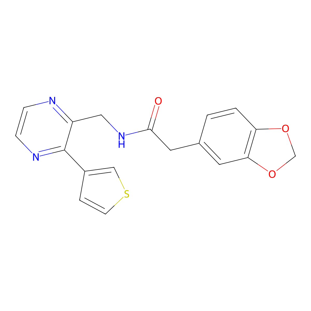2-(benzo[d][1,3]dioxol-5-yl)-N-((3-(thiophen-3-yl)pyrazin-2-yl)methyl)acetamide molecular structure, CAS 2034538-58-2