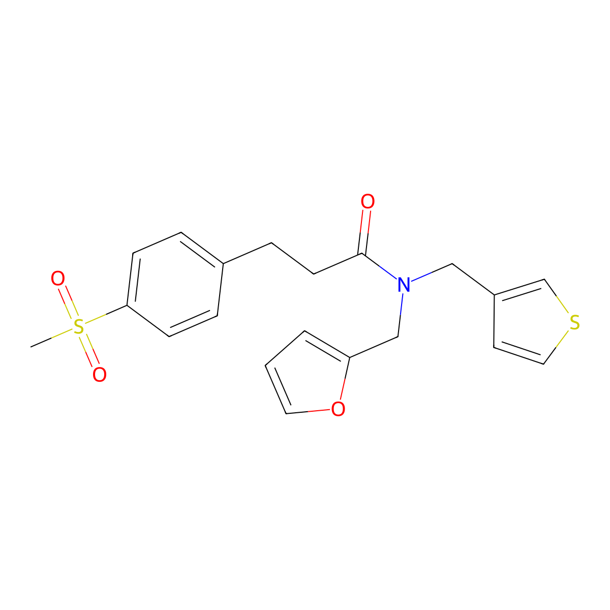 N-(furan-2-ylmethyl)-3-(4-(methylsulfonyl)phenyl)-N-(thiophen-3-ylmethyl)propanamide molecular structure, CAS 2034538-66-2