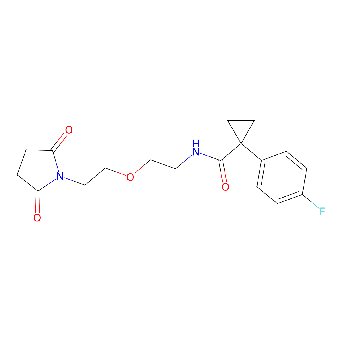 N-(2-(2-(2,5-dioxopyrrolidin-1-yl)ethoxy)ethyl)-1-(4-fluorophenyl)cyclopropanecarboxamide molecular structure, CAS 2034538-67-3