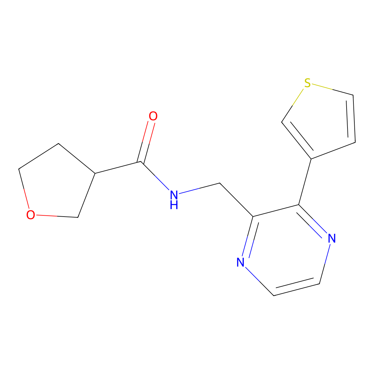 N-((3-(thiophen-3-yl)pyrazin-2-yl)methyl)tetrahydrofuran-3-carboxamide molecular structure, CAS 2034538-69-5