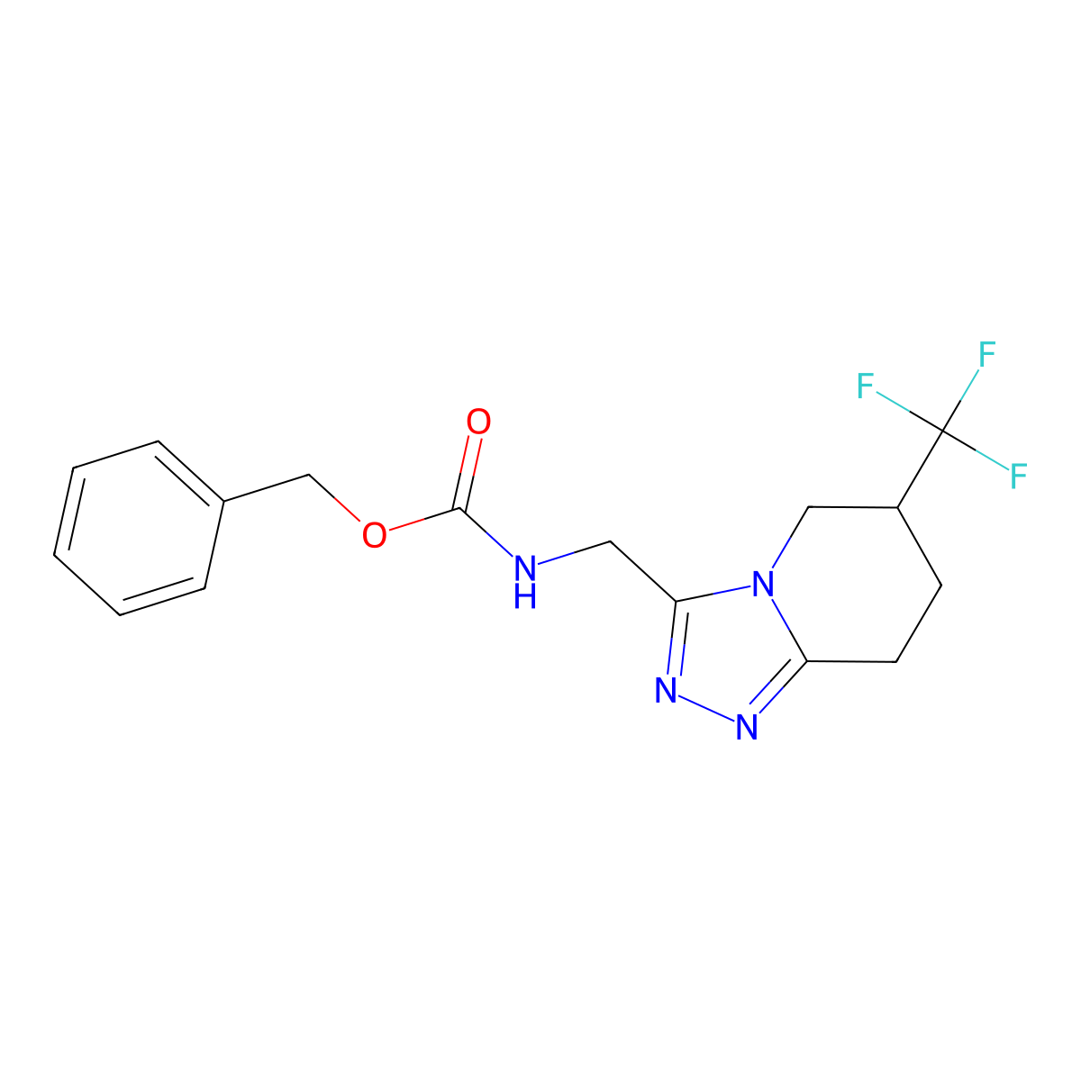 Benzyl ((6-(trifluoromethyl)-5,6,7,8-tetrahydro-[1,2,4]triazolo[4,3-a]pyridin-3-yl)methyl)carbamate molecular structure, CAS 2034538-71-9
