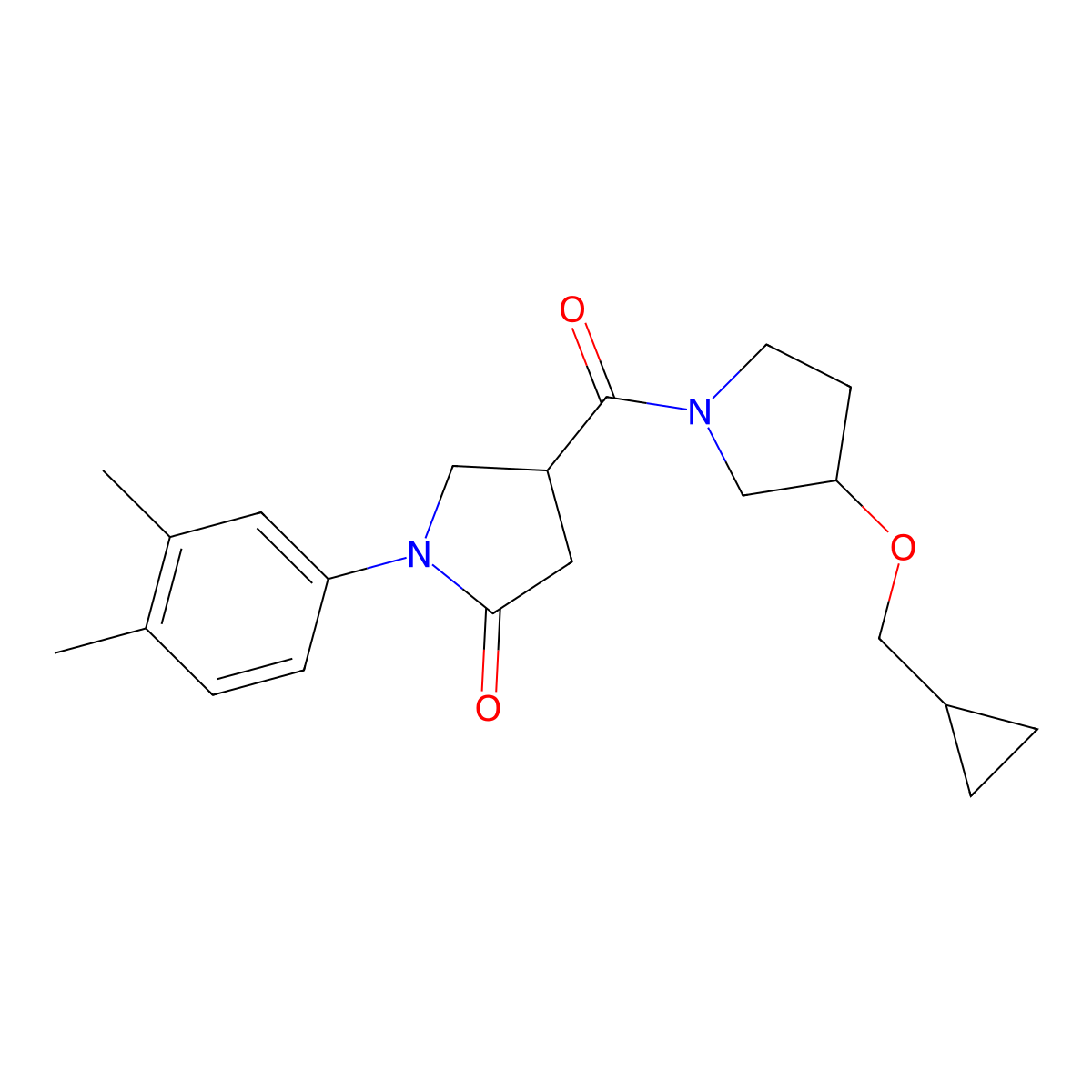 4-[3-(Cyclopropylmethoxy)pyrrolidine-1-carbonyl]-1-(3,4-dimethylphenyl)pyrrolidin-2-one molecular structure, CAS 2034538-75-3