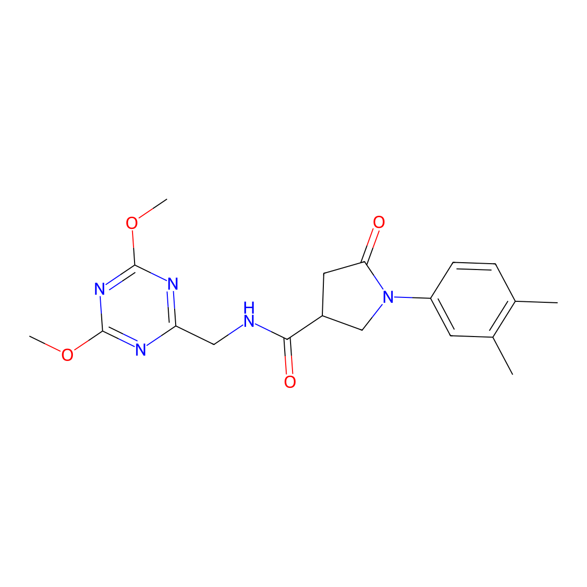 N-[(4,6-dimethoxy-1,3,5-triazin-2-yl)methyl]-1-(3,4-dimethylphenyl)-5-oxopyrrolidine-3-carboxamide molecular structure, CAS 2034538-76-4