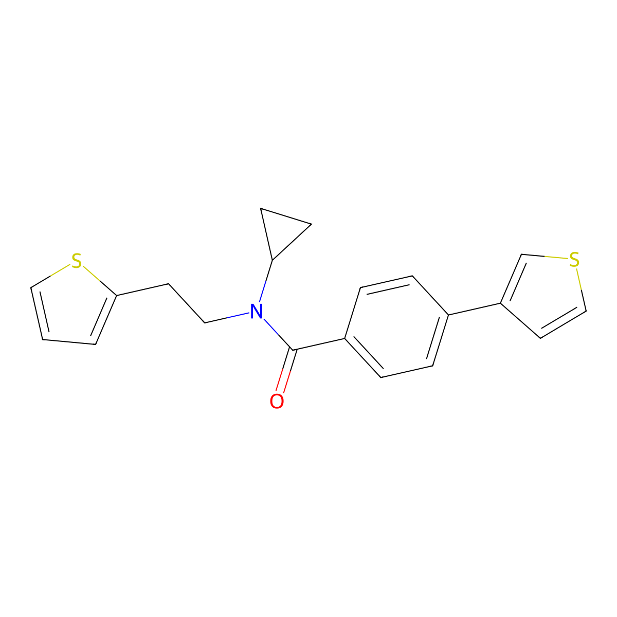 N-cyclopropyl-N-(2-(thiophen-2-yl)ethyl)-4-(thiophen-3-yl)benzamide molecular structure, CAS 2034538-77-5