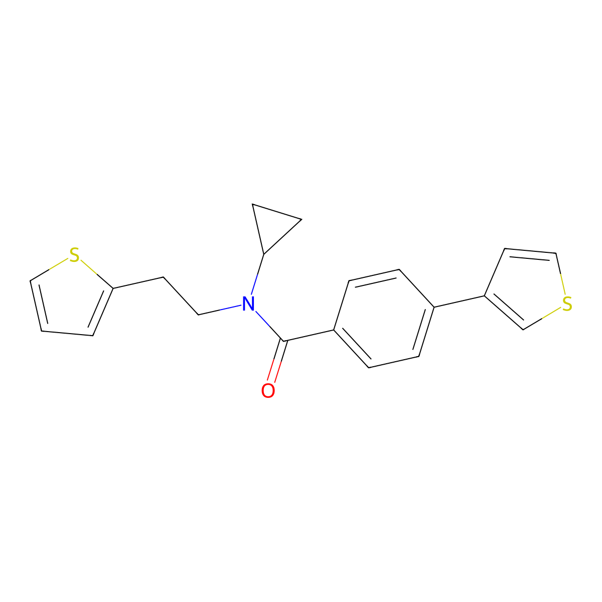 N-cyclopropyl-N-(2-(thiophen-2-yl)ethyl)-4-(thiophen-3-yl)benzamide molecular structure, CAS 2034538-77-5