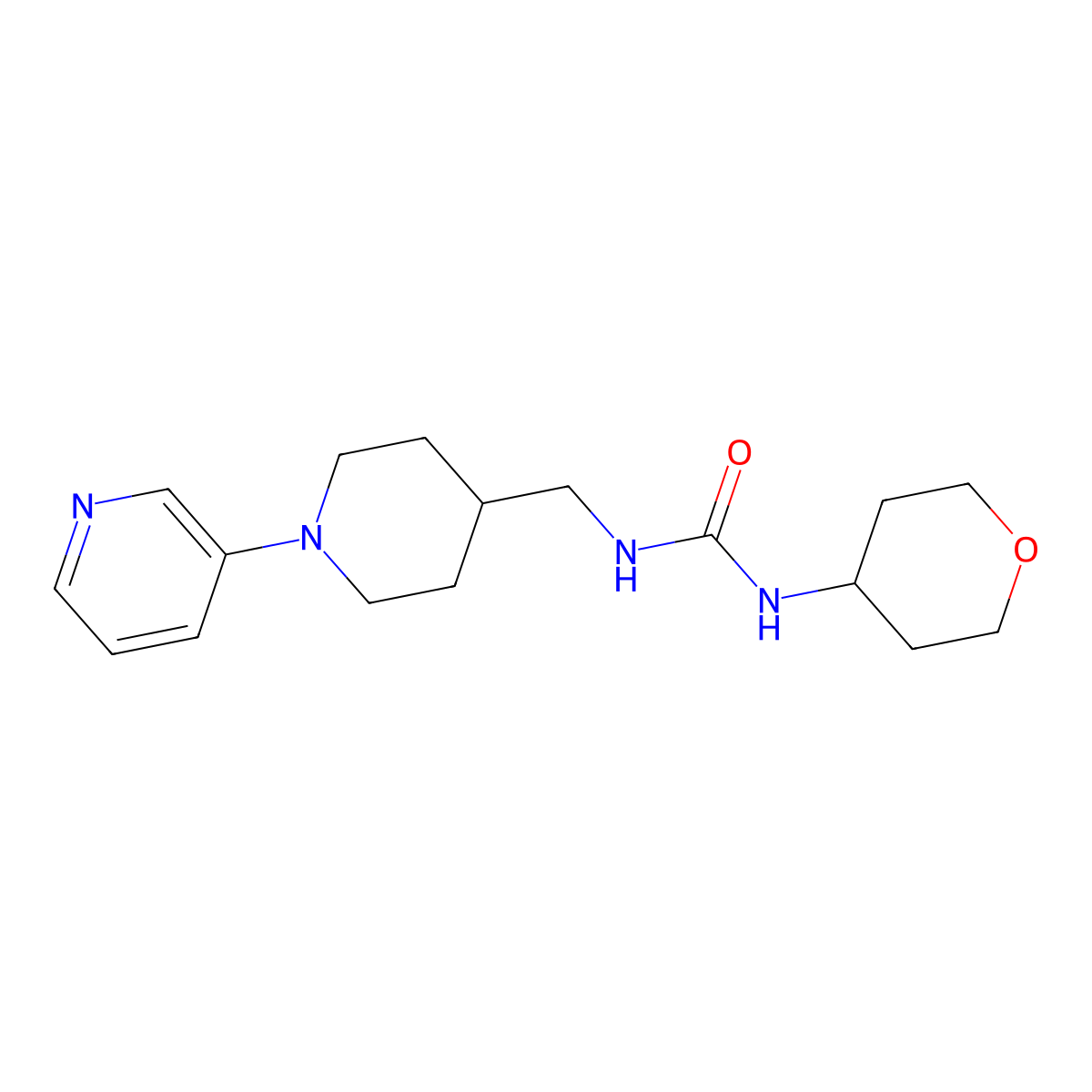 1-((1-(pyridin-3-yl)piperidin-4-yl)methyl)-3-(tetrahydro-2H-pyran-4-yl)urea molecular structure, CAS 2034538-80-0
