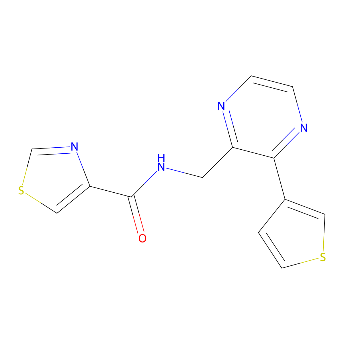 N-((3-(thiophen-3-yl)pyrazin-2-yl)methyl)thiazole-4-carboxamide molecular structure, CAS 2034538-82-2