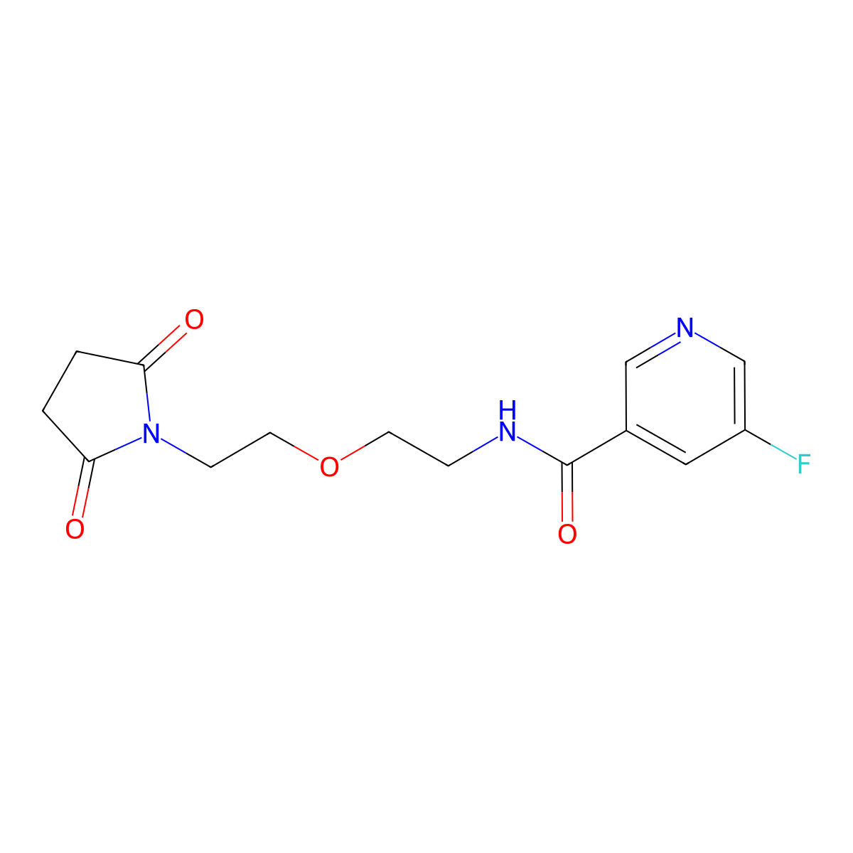 N-(2-(2-(2,5-dioxopyrrolidin-1-yl)ethoxy)ethyl)-5-fluoronicotinamide molecular structure, CAS 2034538-84-4