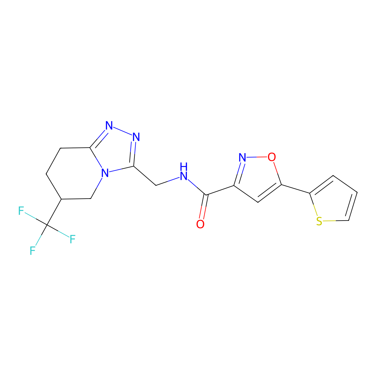 5-(thiophen-2-yl)-N-((6-(trifluoromethyl)-5,6,7,8-tetrahydro-[1,2,4]triazolo[4,3-a]pyridin-3-yl)methyl)isoxazole-3-carboxamide molecular structure, CAS 2034538-90-2