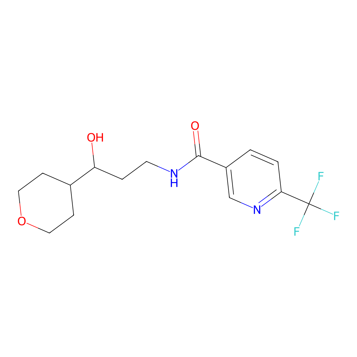 N-[3-hydroxy-3-(oxan-4-yl)propyl]-6-(trifluoromethyl)pyridine-3-carboxamide molecular structure, CAS 2034538-93-5