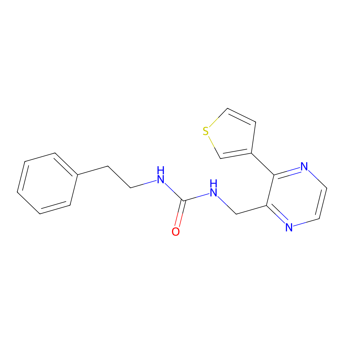 1-Phenethyl-3-((3-(thiophen-3-yl)pyrazin-2-yl)methyl)urea molecular structure, CAS 2034538-94-6
