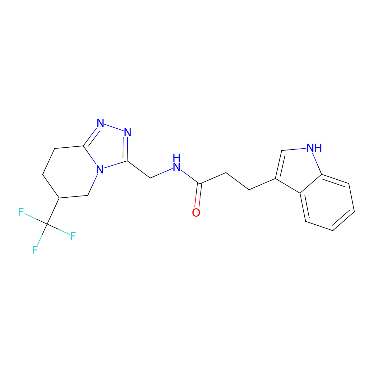 3-(1H-indol-3-yl)-N-((6-(trifluoromethyl)-5,6,7,8-tetrahydro-[1,2,4]triazolo[4,3-a]pyridin-3-yl)methyl)propanamide molecular structure, CAS 2034538-98-0