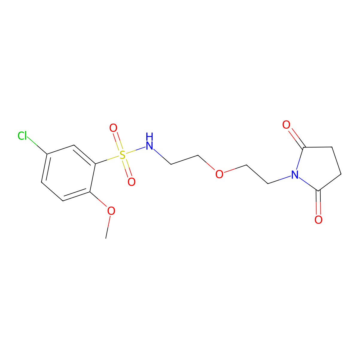 5-chloro-N-(2-(2-(2,5-dioxopyrrolidin-1-yl)ethoxy)ethyl)-2-methoxybenzenesulfonamide molecular structure, CAS 2034539-02-9