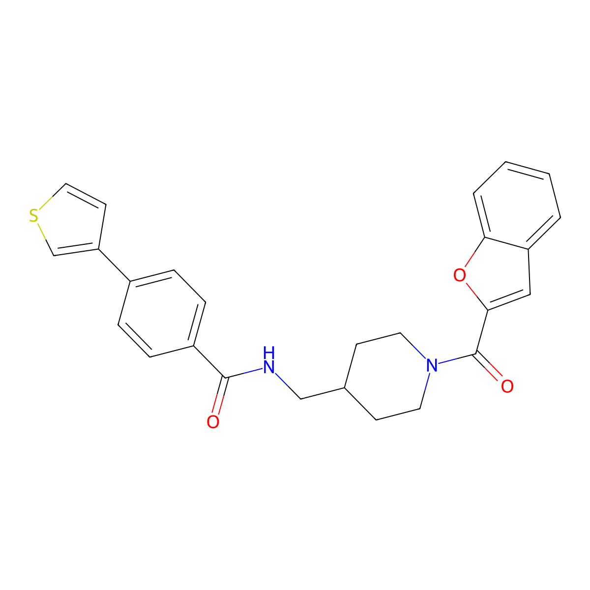N-((1-(benzofuran-2-carbonyl)piperidin-4-yl)methyl)-4-(thiophen-3-yl)benzamide molecular structure, CAS 2034539-07-4