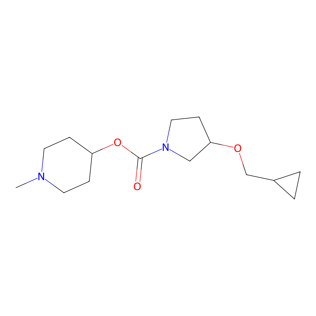 1-Methylpiperidin-4-yl 3-(cyclopropylmethoxy)pyrrolidine-1-carboxylate molecular structure, CAS 2034539-11-0