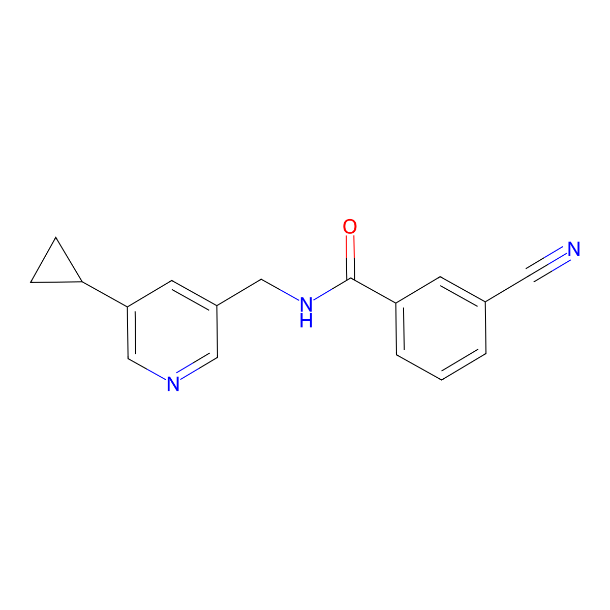3-cyano-N-[(5-cyclopropylpyridin-3-yl)methyl]benzamide molecular structure, CAS 2034539-14-3