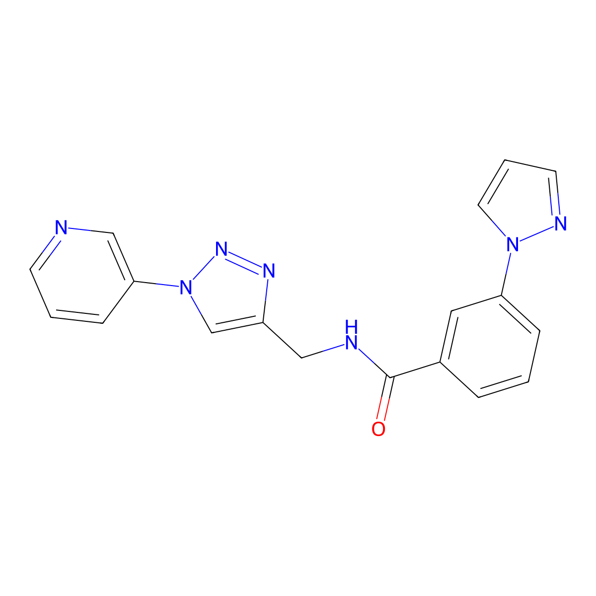 3-(1H-pyrazol-1-yl)-N-{[1-(pyridin-3-yl)-1H-1,2,3-triazol-4-yl]methyl}benzamide molecular structure, CAS 2034539-17-6
