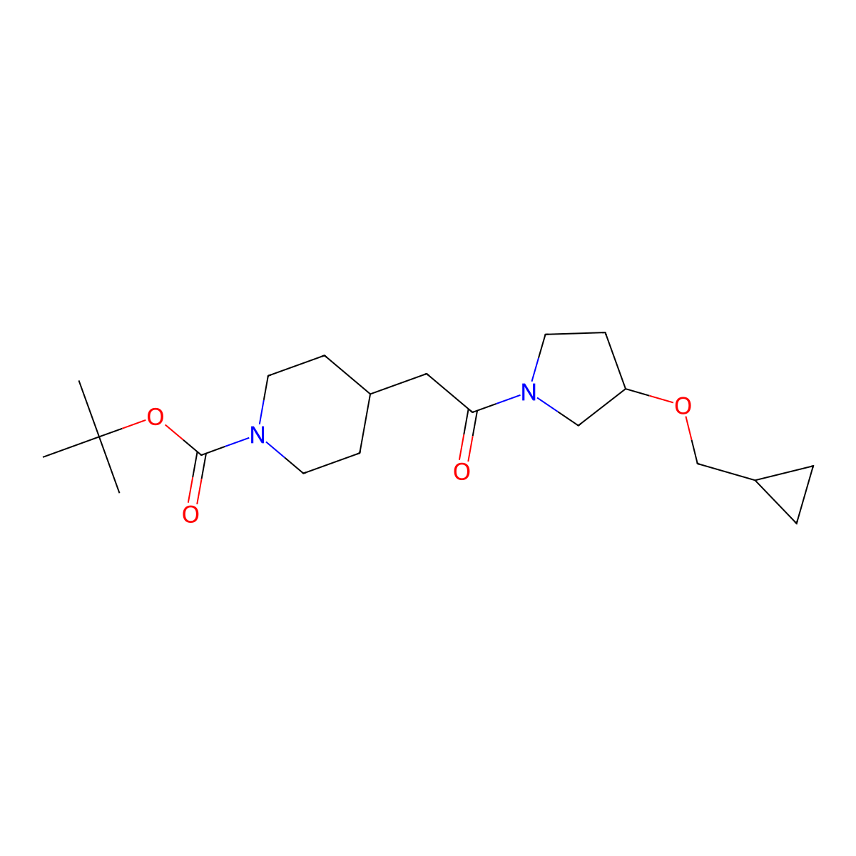 Tert-butyl 4-(2-(3-(cyclopropylmethoxy)pyrrolidin-1-yl)-2-oxoethyl)piperidine-1-carboxylate molecular structure, CAS 2034539-18-7