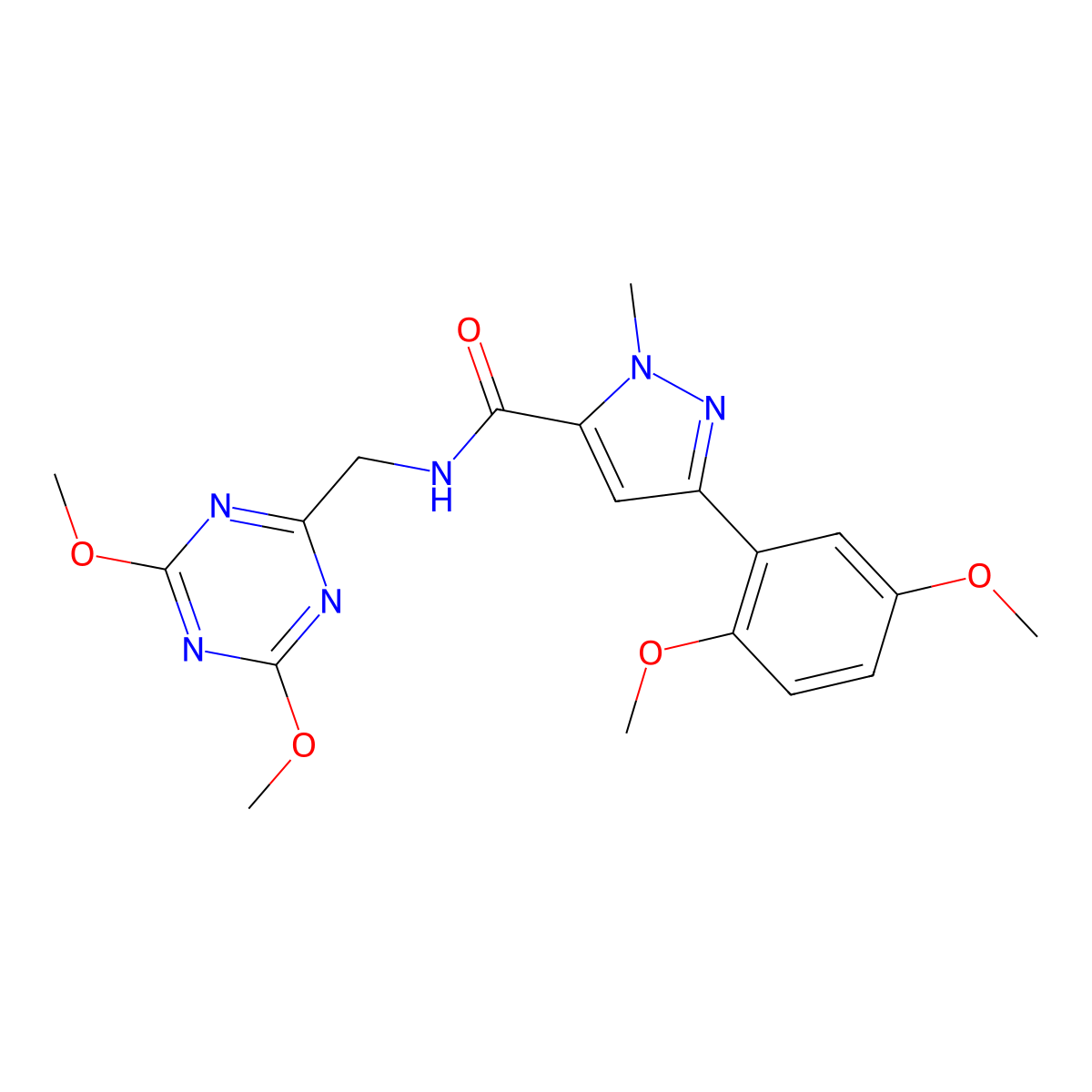 N-[(4,6-dimethoxy-1,3,5-triazin-2-yl)methyl]-3-(2,5-dimethoxyphenyl)-1-methyl-1H-pyrazole-5-carboxamide molecular structure, CAS 2034539-19-8