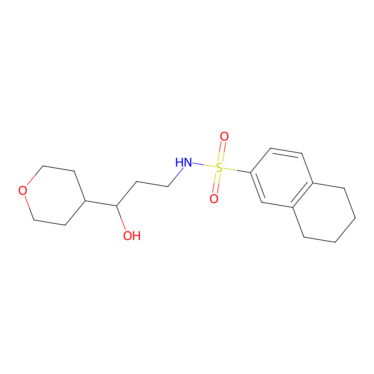 N-[3-hydroxy-3-(oxan-4-yl)propyl]-5,6,7,8-tetrahydronaphthalene-2-sulfonamide molecular structure, CAS 2034539-23-4