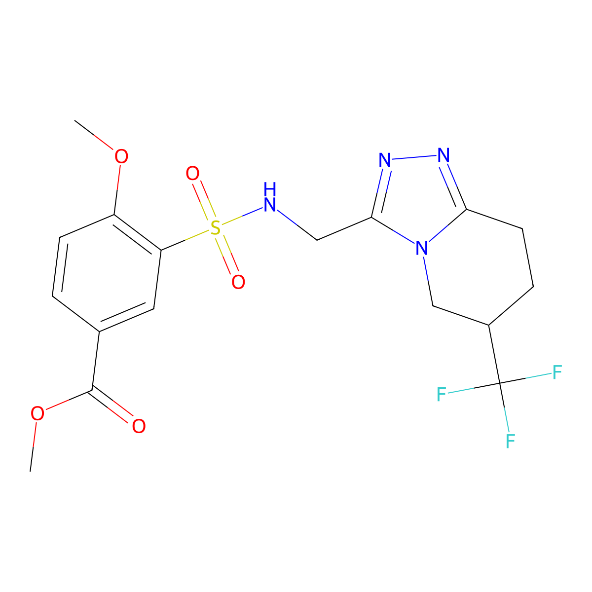 methyl 4-methoxy-3-(N-((6-(trifluoromethyl)-5,6,7,8-tetrahydro-[1,2,4]triazolo[4,3-a]pyridin-3-yl)methyl)sulfamoyl)benzoate molecular structure, CAS 2034539-25-6