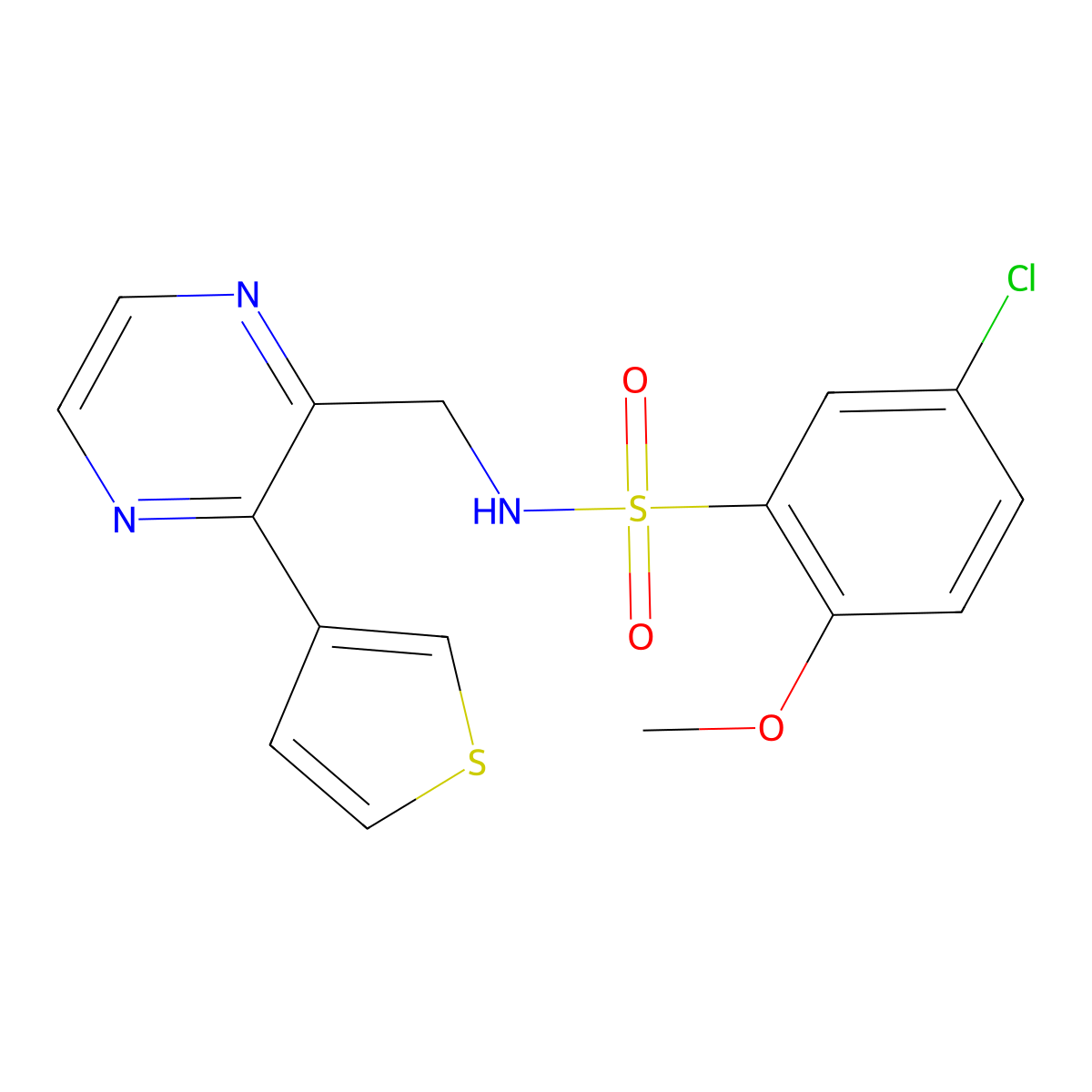 5-chloro-2-methoxy-N-((3-(thiophen-3-yl)pyrazin-2-yl)methyl)benzenesulfonamide molecular structure, CAS 2034539-28-9