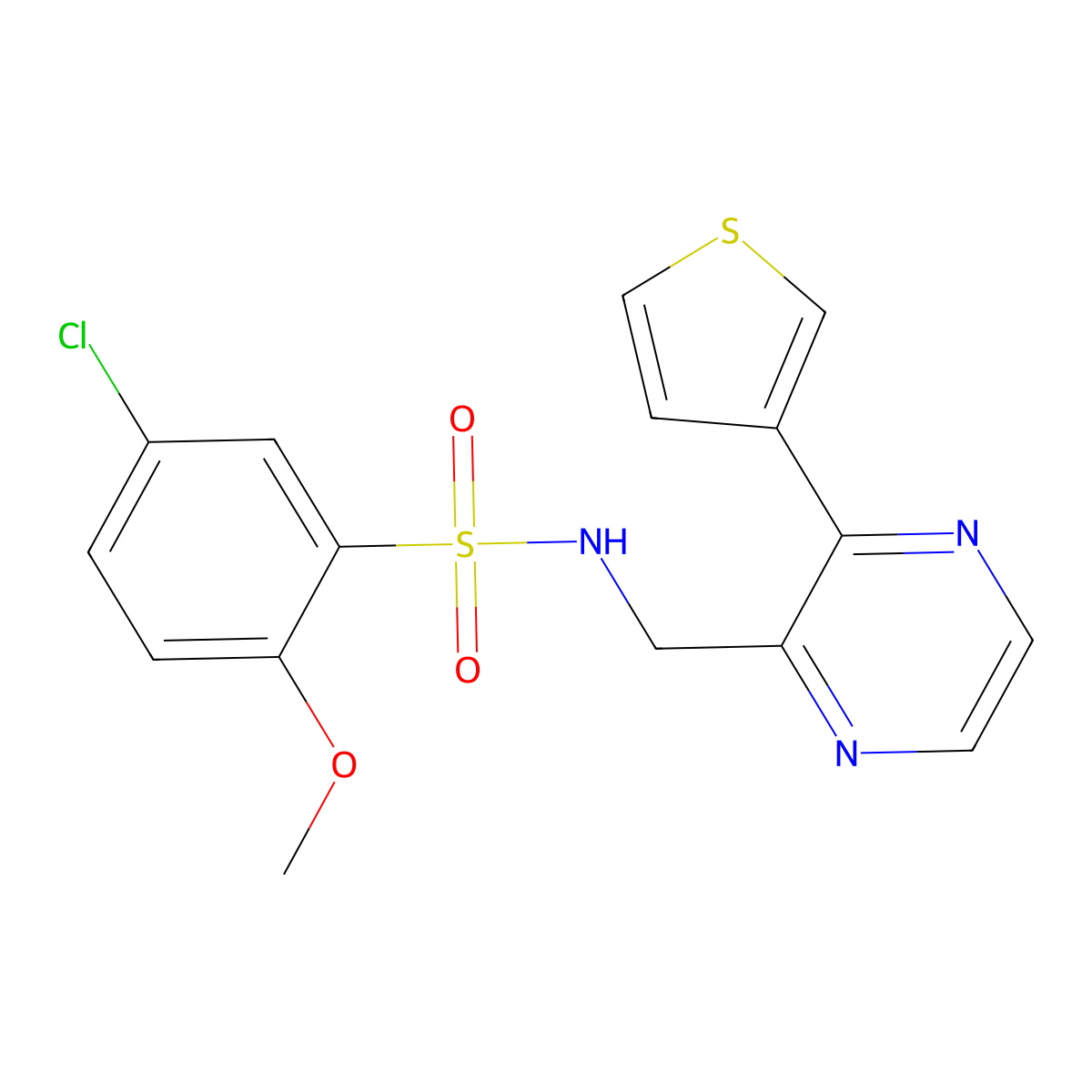 5-chloro-2-methoxy-N-((3-(thiophen-3-yl)pyrazin-2-yl)methyl)benzenesulfonamide molecular structure, CAS 2034539-28-9
