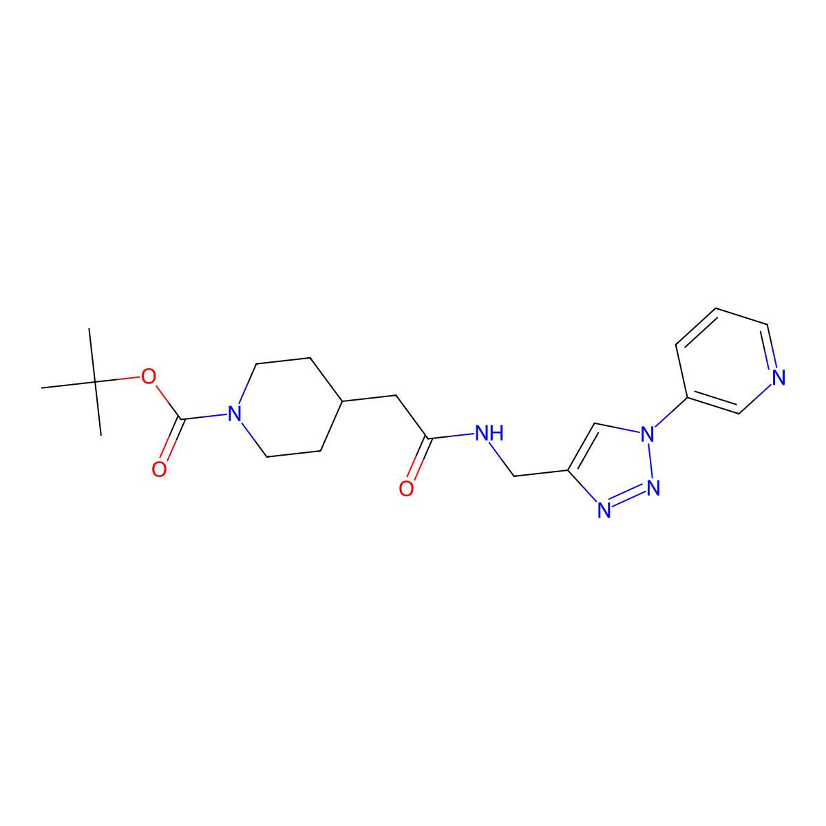 tert-butyl 4-(2-oxo-2-(((1-(pyridin-3-yl)-1H-1,2,3-triazol-4-yl)methyl)amino)ethyl)piperidine-1-carboxylate molecular structure, CAS 2034539-29-0