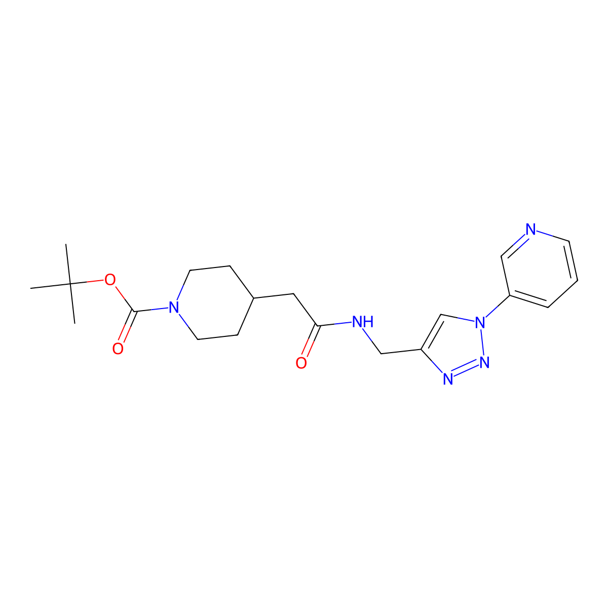 tert-butyl 4-(2-oxo-2-(((1-(pyridin-3-yl)-1H-1,2,3-triazol-4-yl)methyl)amino)ethyl)piperidine-1-carboxylate molecular structure, CAS 2034539-29-0
