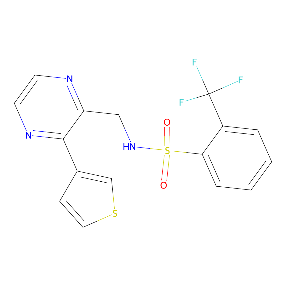 N-((3-(thiophen-3-yl)pyrazin-2-yl)methyl)-2-(trifluoromethyl)benzenesulfonamide molecular structure, CAS 2034539-32-5