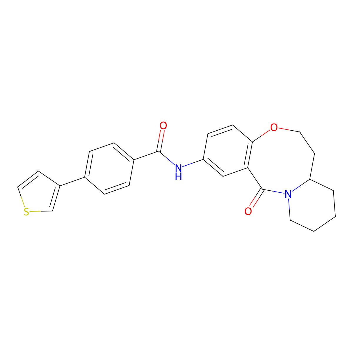 N-{2-oxo-9-oxa-1-azatricyclo[10.4.0.0^{3,8}]hexadeca-3,5,7-trien-5-yl}-4-(thiophen-3-yl)benzamide molecular structure, CAS 2034539-33-6