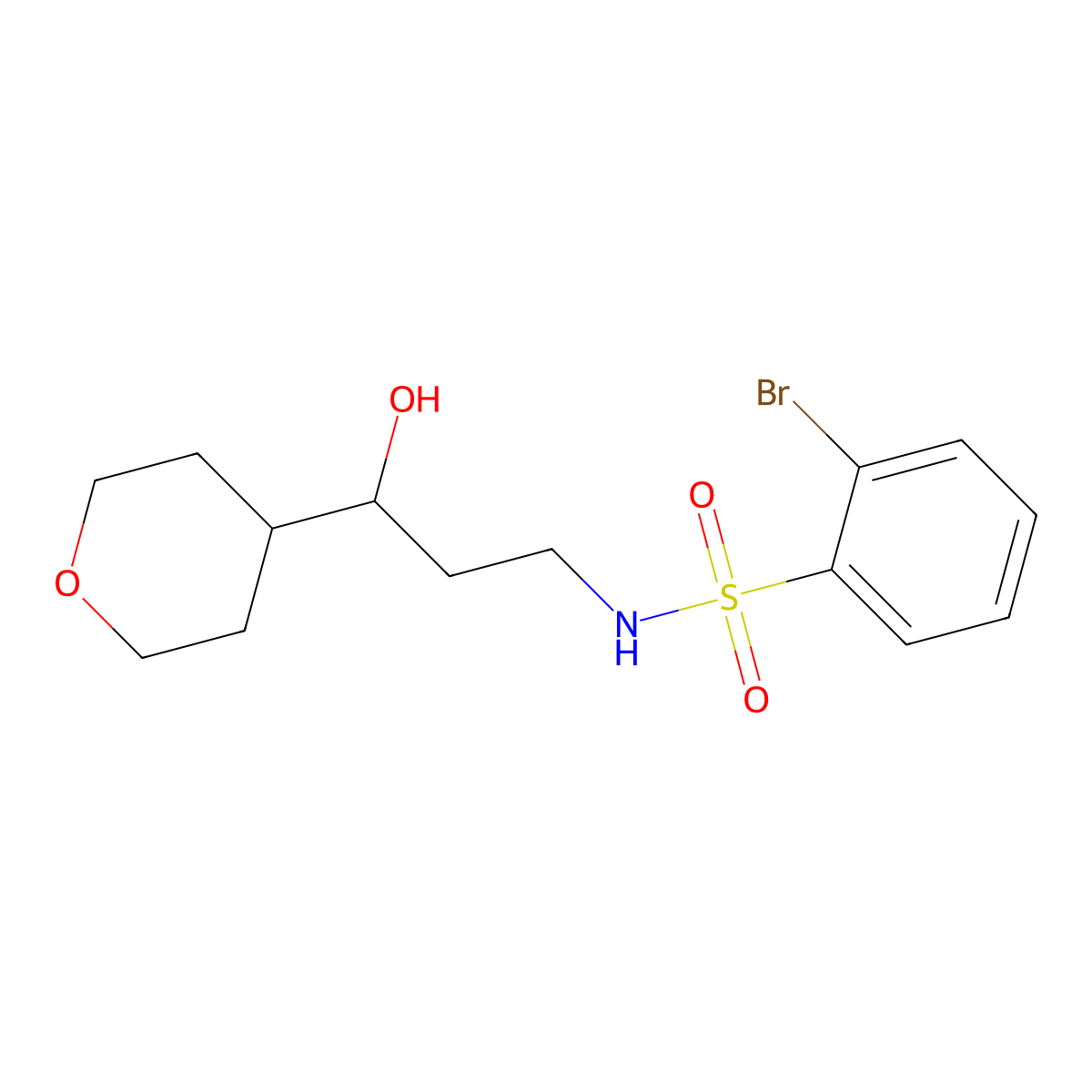 2-bromo-N-(3-hydroxy-3-(tetrahydro-2H-pyran-4-yl)propyl)benzenesulfonamide molecular structure, CAS 2034539-35-8