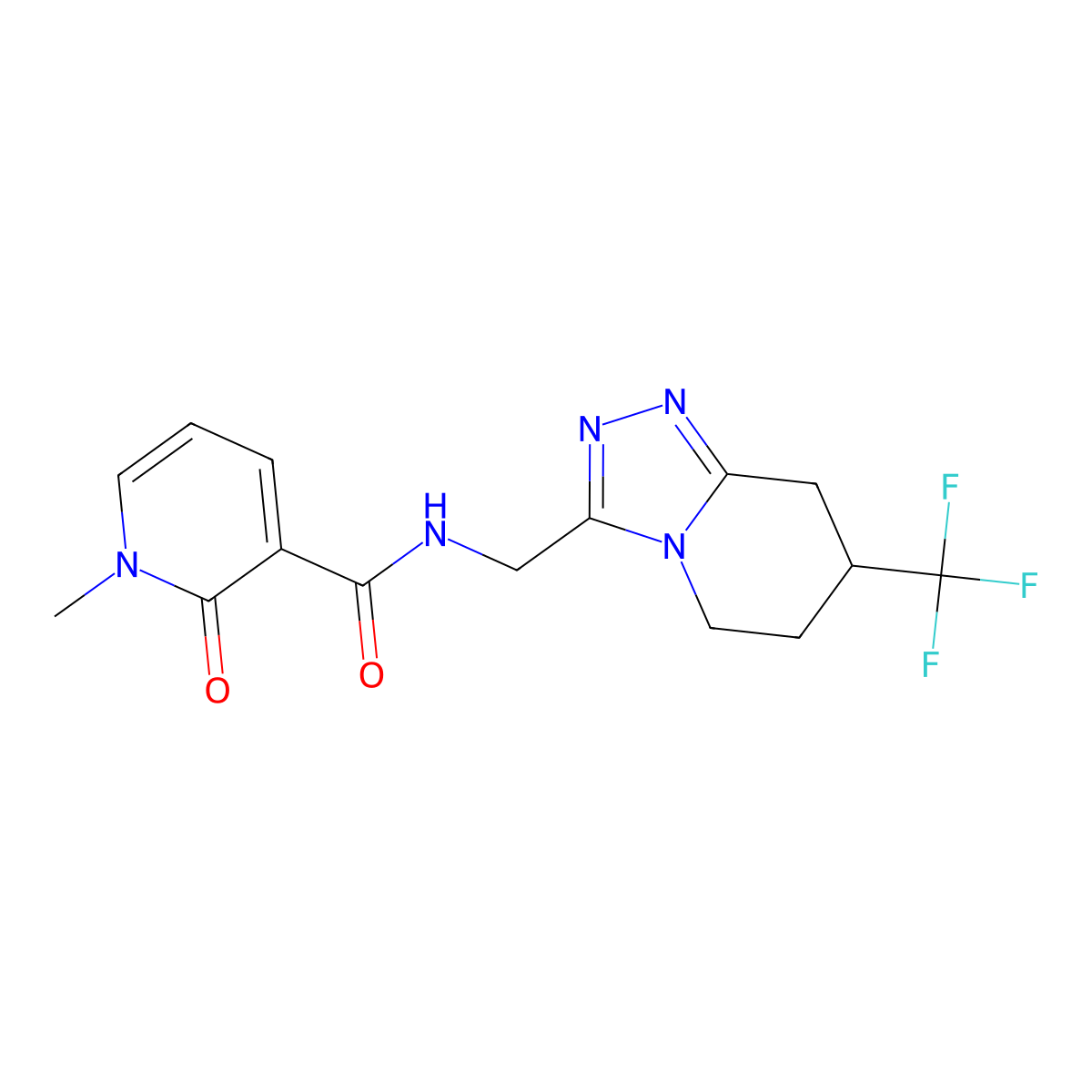 1-methyl-2-oxo-N-((7-(trifluoromethyl)-5,6,7,8-tetrahydro-[1,2,4]triazolo[4,3-a]pyridin-3-yl)methyl)-1,2-dihydropyridine-3-carboxamide molecular structure, CAS 2034539-39-2
