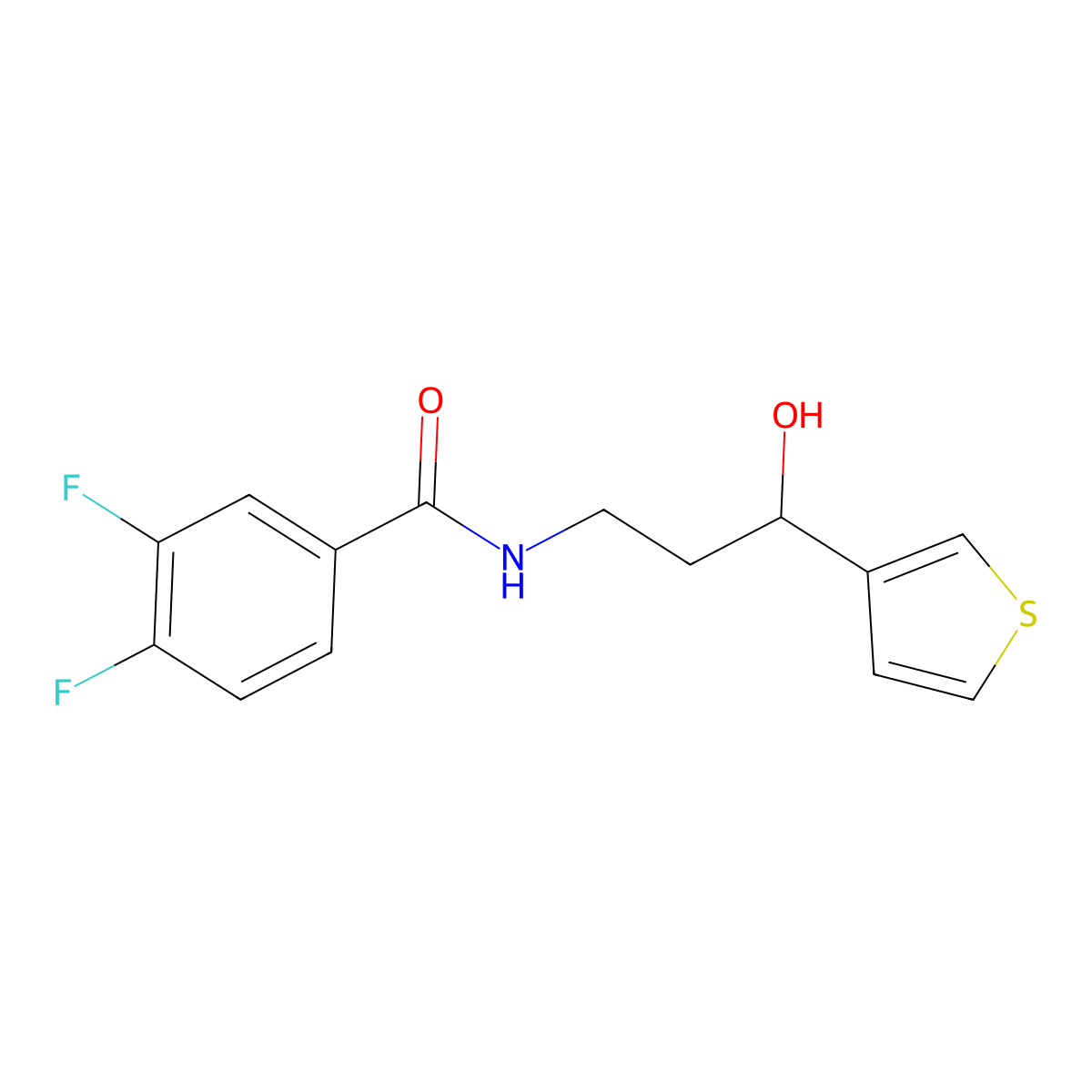 3,4-difluoro-N-(3-hydroxy-3-(thiophen-3-yl)propyl)benzamide molecular structure, CAS 2034539-40-5