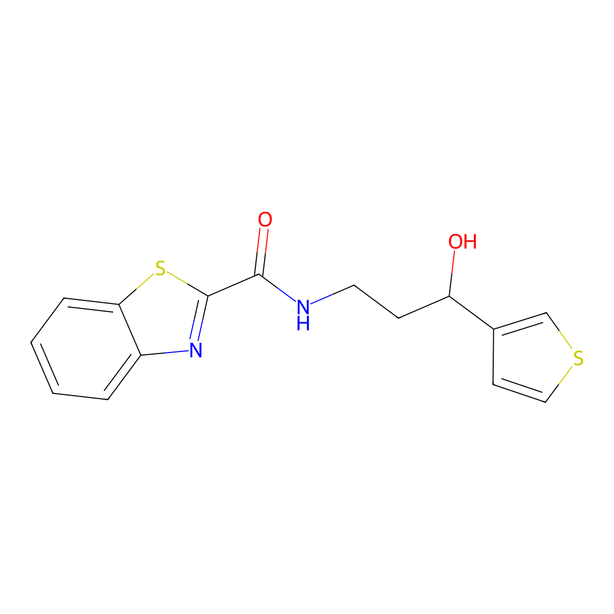 N-(3-hydroxy-3-(thiophen-3-yl)propyl)benzo[d]thiazole-2-carboxamide molecular structure, CAS 2034539-46-1