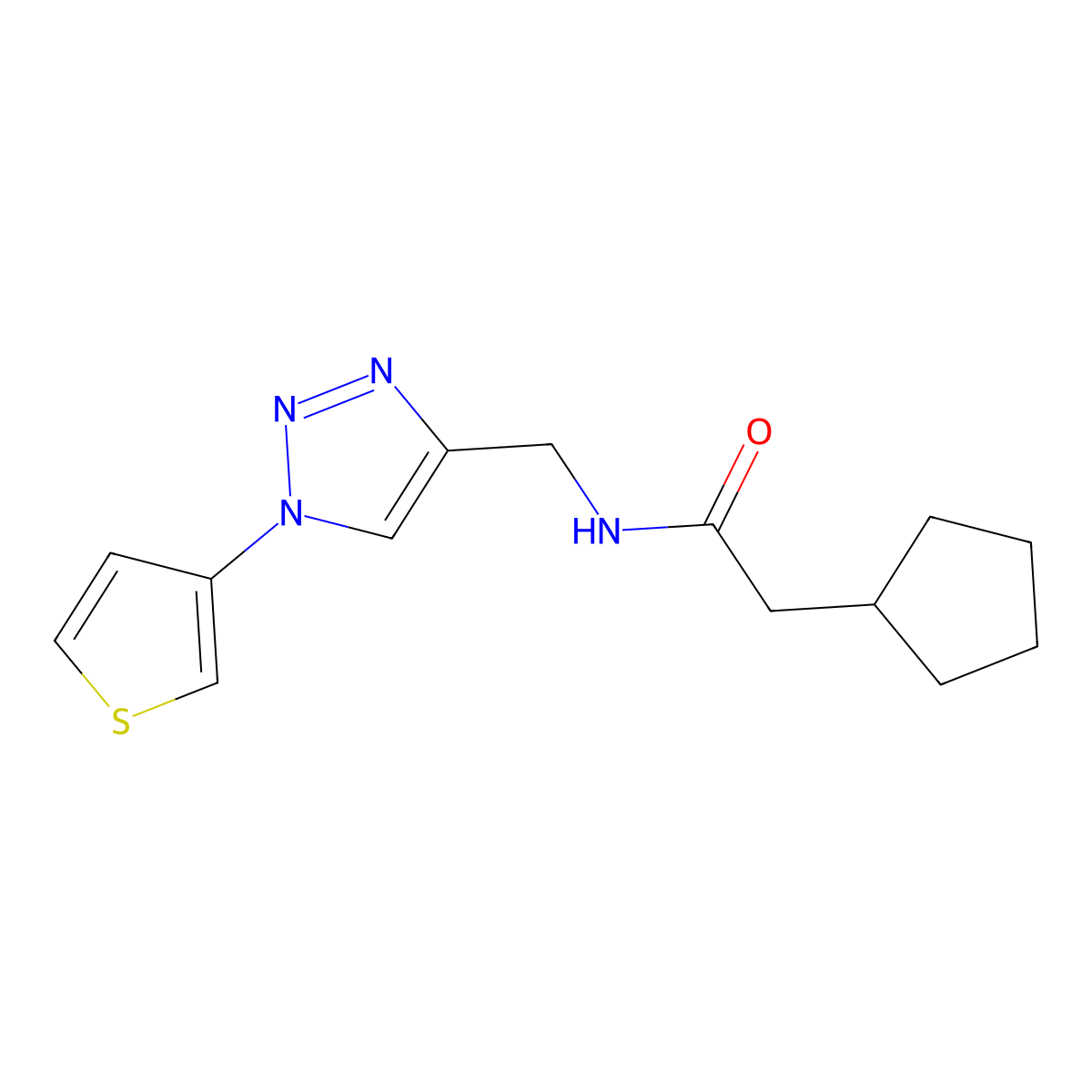 2-cyclopentyl-N-{[1-(thiophen-3-yl)-1H-1,2,3-triazol-4-yl]methyl}acetamide molecular structure, CAS 2034539-48-3