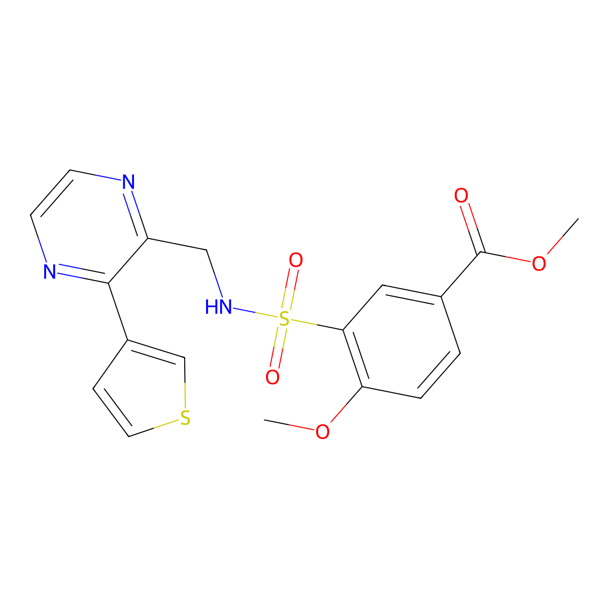 methyl 4-methoxy-3-(N-((3-(thiophen-3-yl)pyrazin-2-yl)methyl)sulfamoyl)benzoate molecular structure, CAS 2034539-49-4