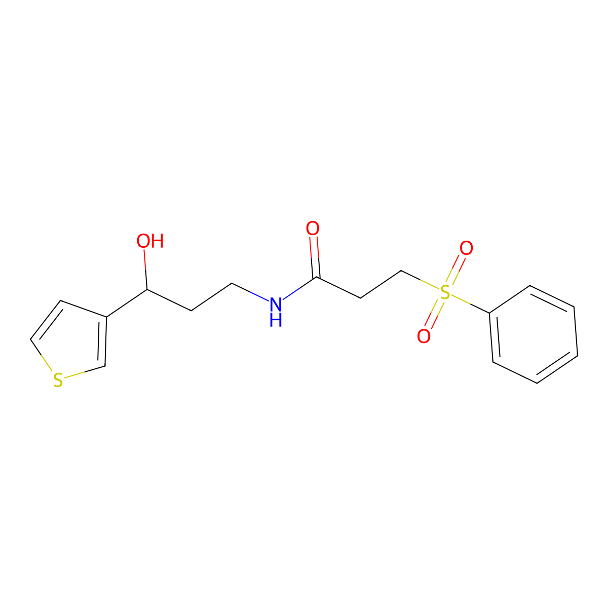N-(3-hydroxy-3-(thiophen-3-yl)propyl)-3-(phenylsulfonyl)propanamide molecular structure, CAS 2034539-53-0