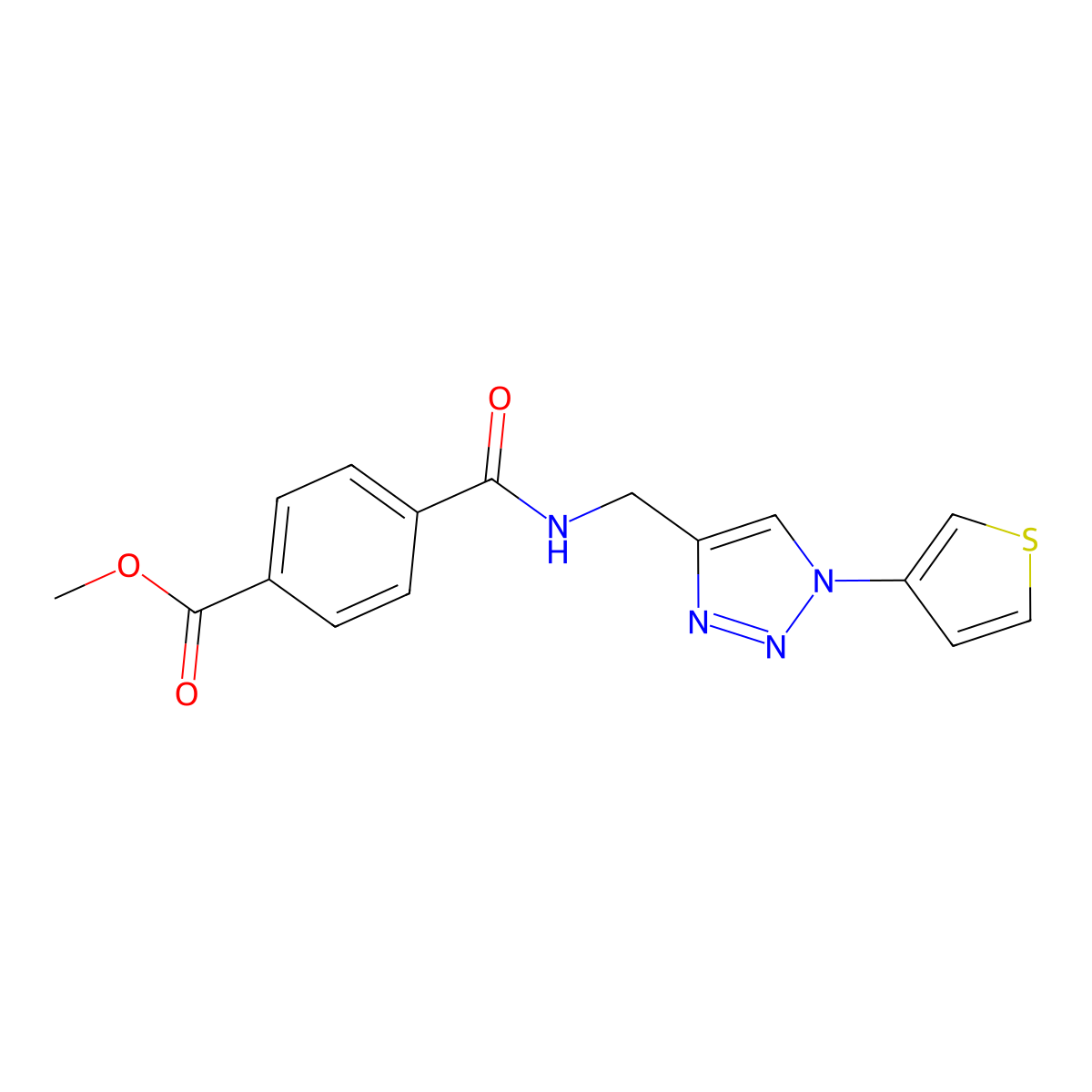 methyl 4-({[1-(thiophen-3-yl)-1H-1,2,3-triazol-4-yl]methyl}carbamoyl)benzoate molecular structure, CAS 2034539-58-5