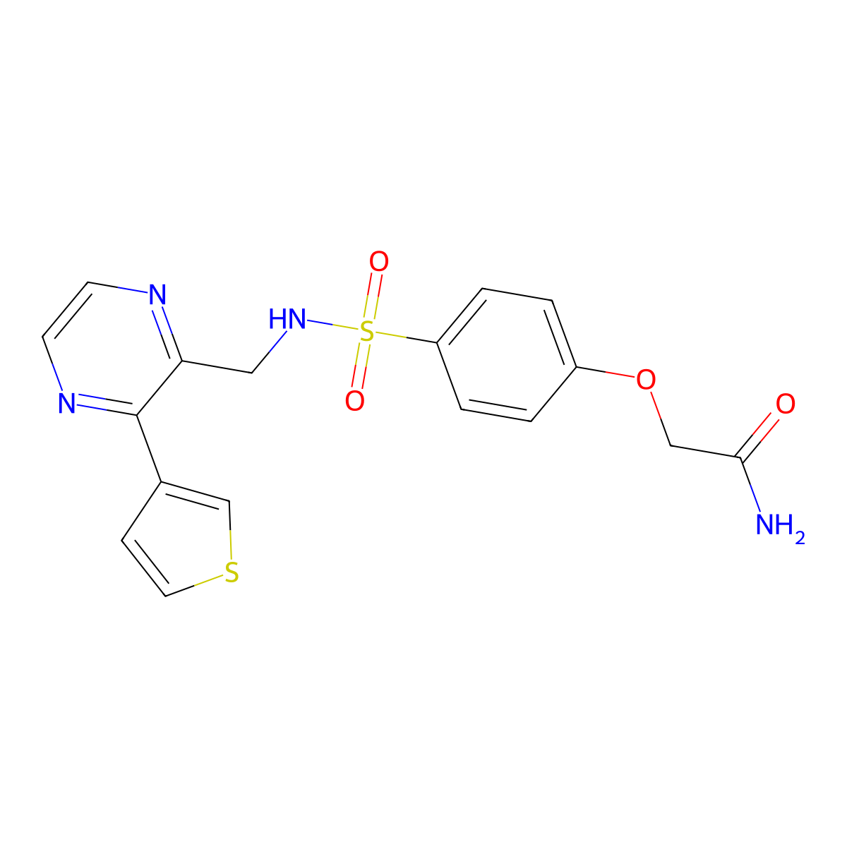2-(4-(N-((3-(thiophen-3-yl)pyrazin-2-yl)methyl)sulfamoyl)phenoxy)acetamide molecular structure, CAS 2034539-59-6