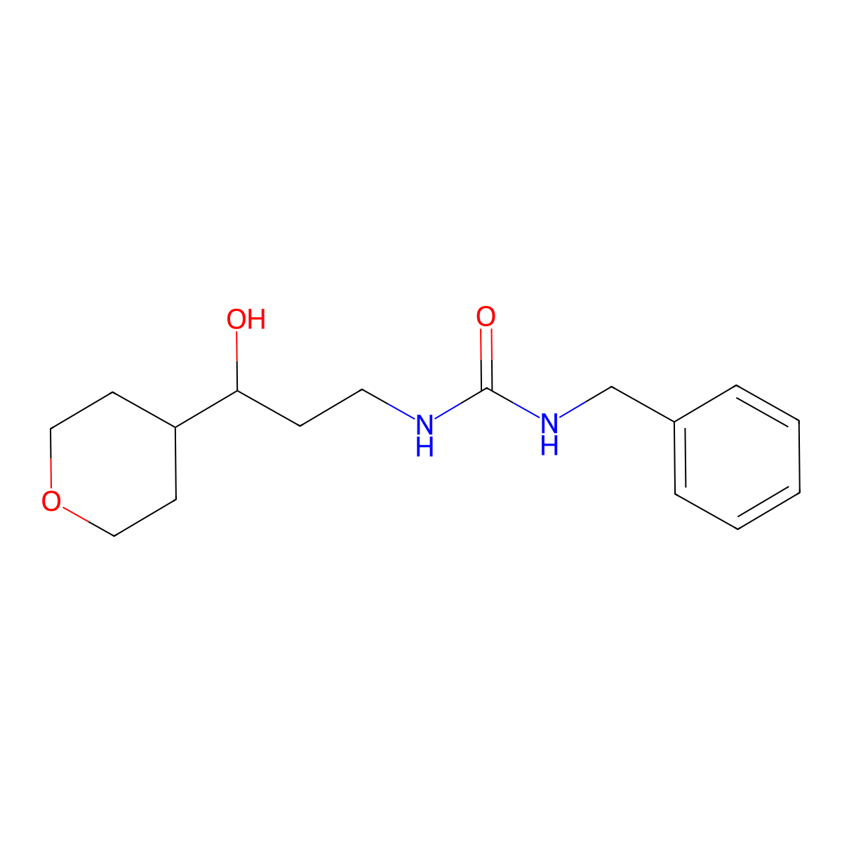 1-benzyl-3-(3-hydroxy-3-(tetrahydro-2H-pyran-4-yl)propyl)urea molecular structure, CAS 2034539-61-0