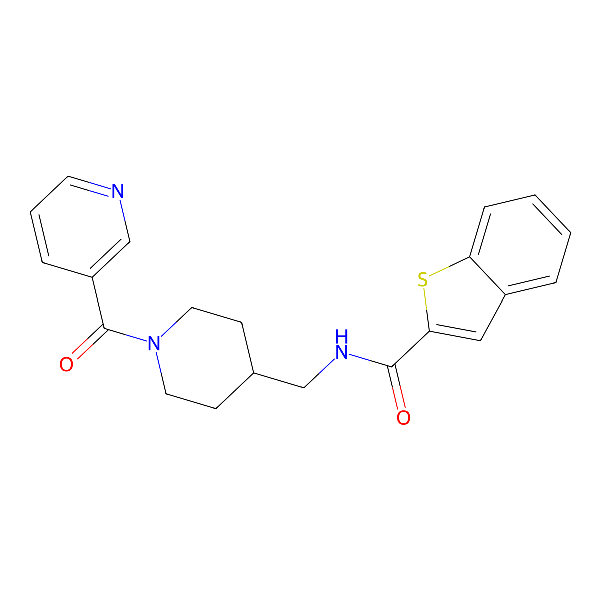 N-((1-nicotinoylpiperidin-4-yl)methyl)benzo[b]thiophene-2-carboxamide molecular structure, CAS 2034539-62-1
