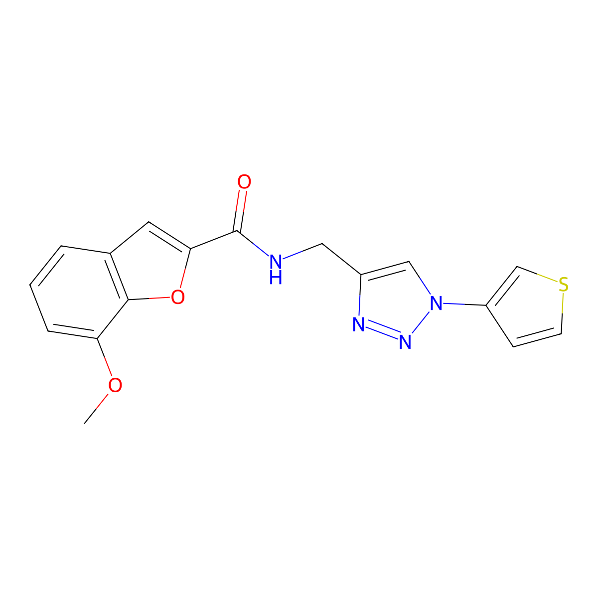 7-methoxy-N-((1-(thiophen-3-yl)-1H-1,2,3-triazol-4-yl)methyl)benzofuran-2-carboxamide molecular structure, CAS 2034539-63-2