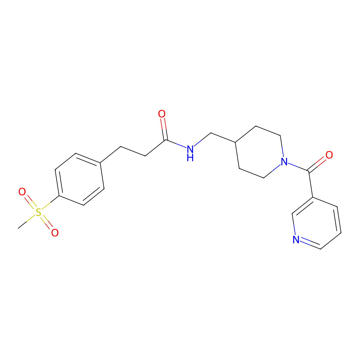 3-(4-(methylsulfonyl)phenyl)-N-((1-nicotinoylpiperidin-4-yl)methyl)propanamide molecular structure, CAS 2034539-66-5